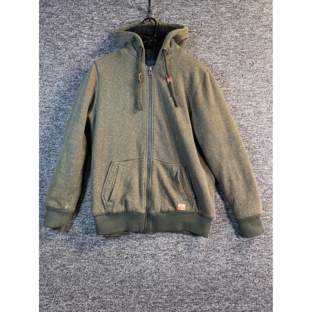 Buffalo David Bitton Mens Large Olive Green Sherpa Lined Full Zip Hoodie Jacket